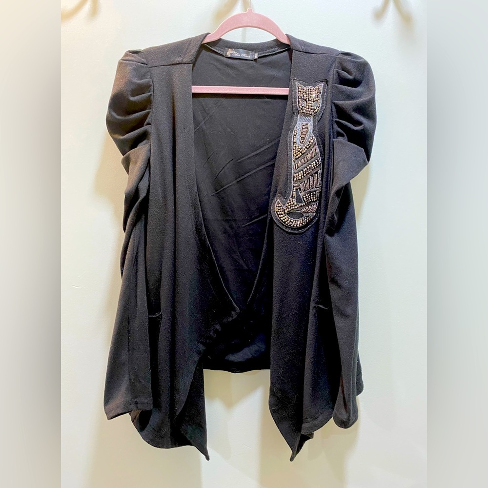 Miss Finch size M/L black puff sleeve cardigan/blazer